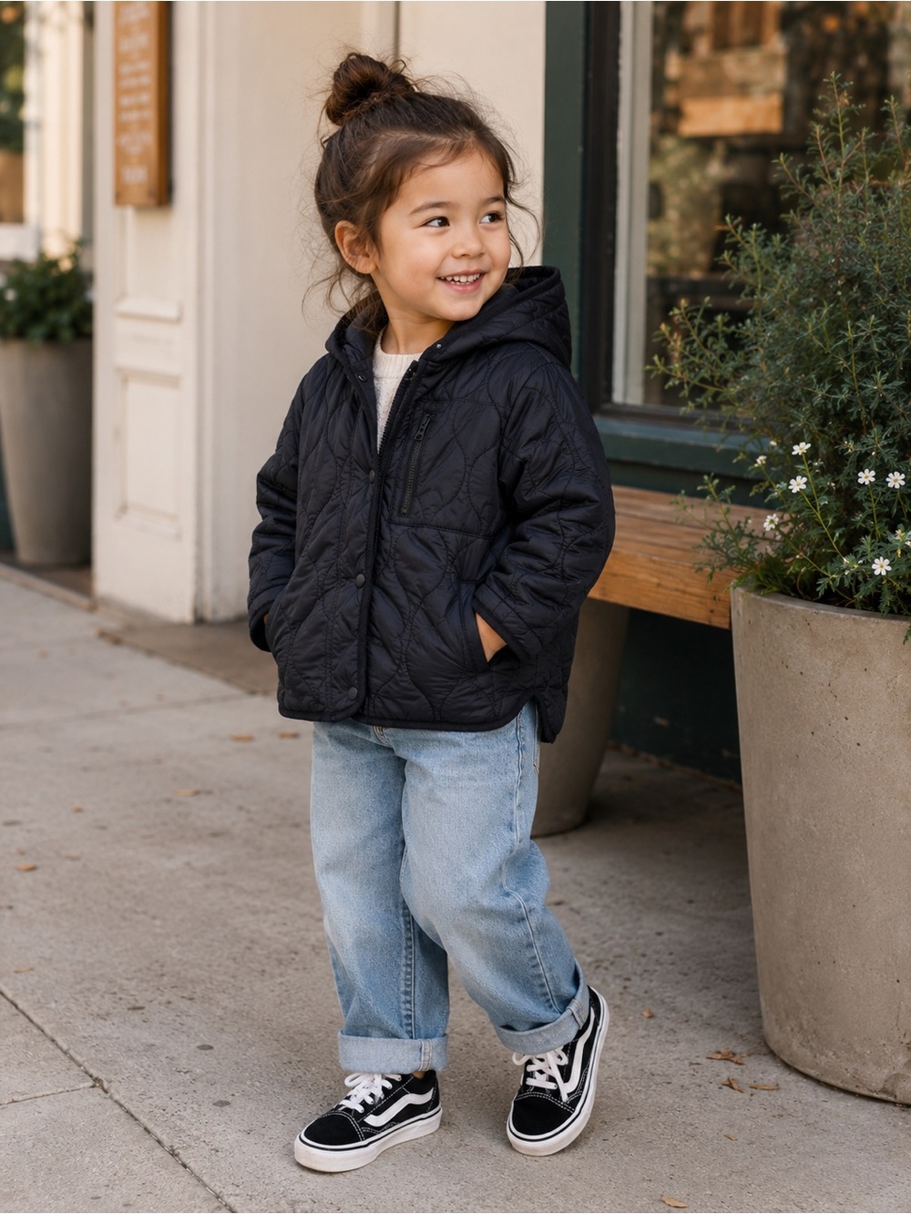 Zara Girls Quilted Hooded Puffer Jacket - Navy
